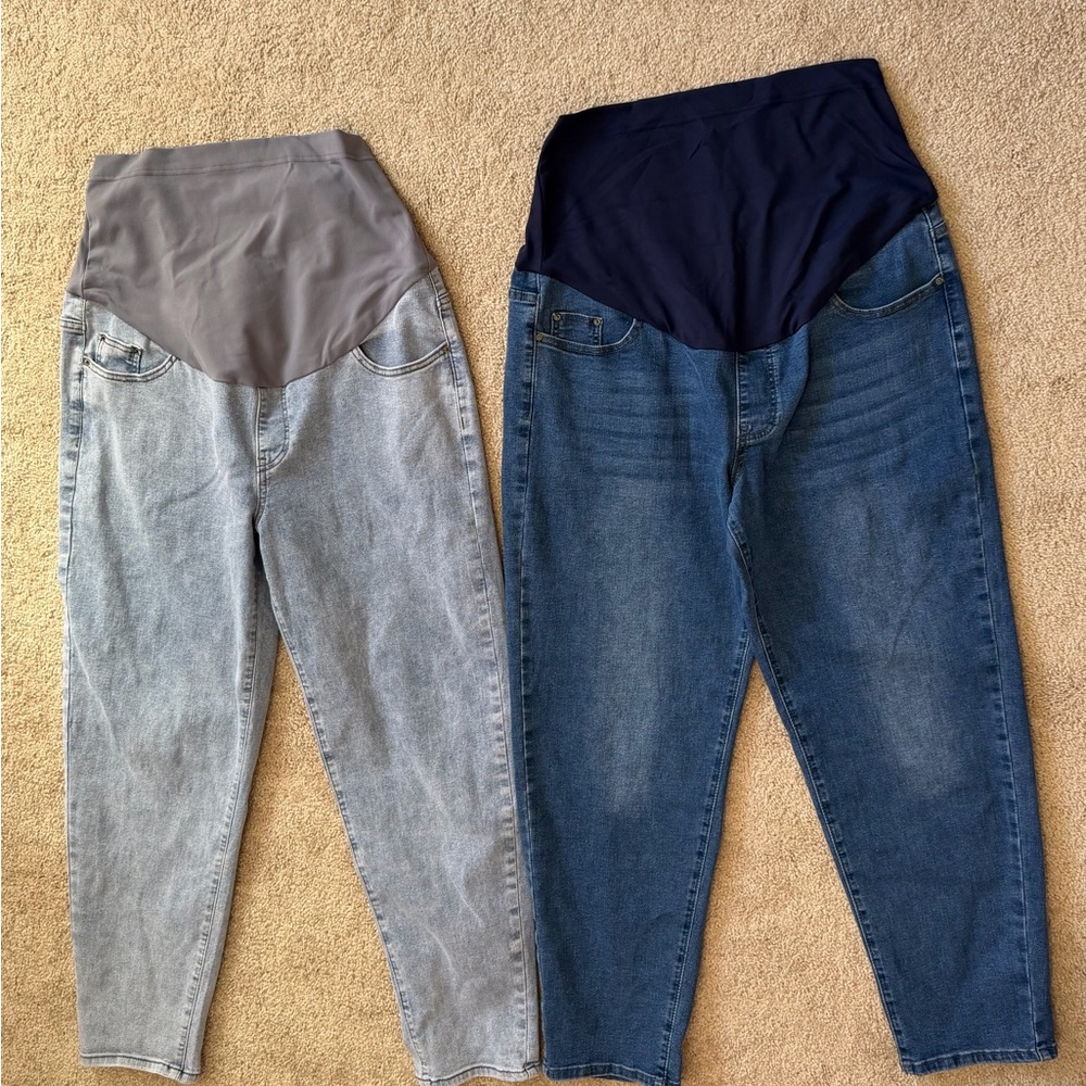 Women's Straight Leg Maternity Jeans - Gray and Blue